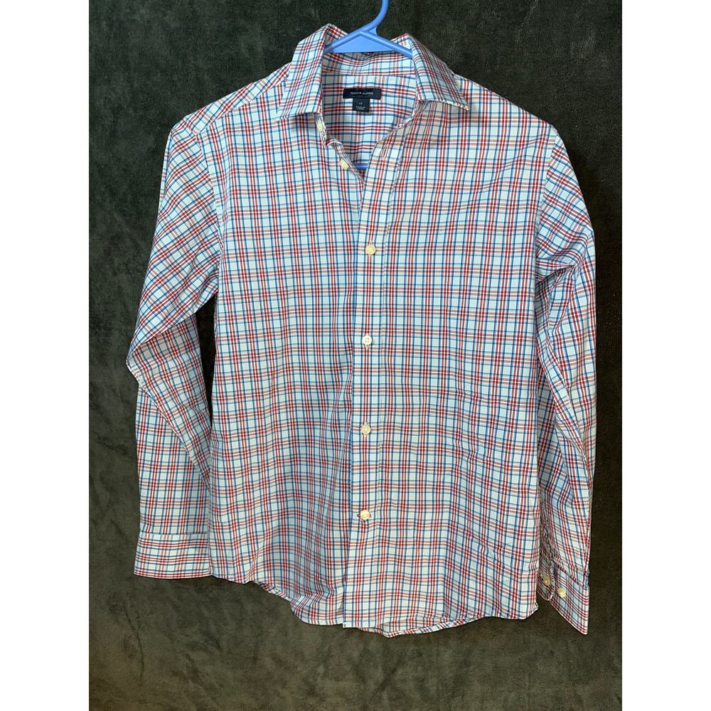 Boys Tommy Hilfiger Red Plaid Long Sleeve Button Down Shirt 12